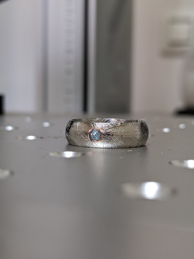 Aquamarine Meteorite Ring - Gibeon Meteorite Ring - Natural Meteorite Ring - Meteorite Band - Meteorite Ring - Gibeon Meteorite