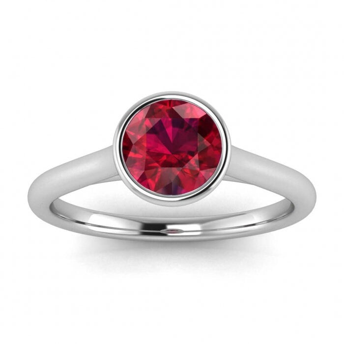 14k rose gold floating bezel ruby ring, ruby engagement ring, ruby solitaire ring, unique ruby ring, floating bezel, rounded band ,