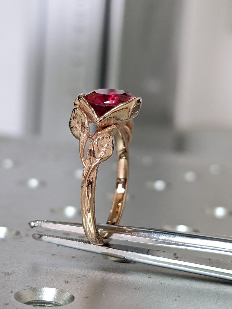 2ct Ruby Engagement Ring, Leaves Ring Ruby Ring, Ruby Engagement Ring Leaf Engagement Ring Rose Gold Ruby Ring, Leaf Ring, Nature Ring