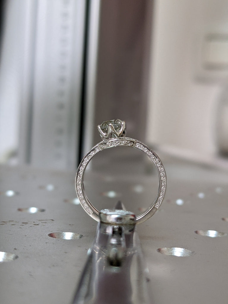Raw Salt and Pepper Diamond Rose Set /White /Yellow Gold Engagement Ring Art Deco 1920's Inspired Thin Petite Band 14k Unique Ring for Her