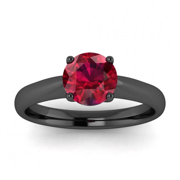 14k rose gold Aine tapered band ruby ring, tapered band, open basket gallery, Ruby Ring