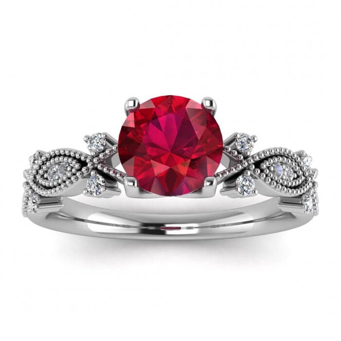 14k rose gold Everly marquise shaped ruby and diamond ring (1/9 ct. tw.), marquise shaped , antique style , filigree, squared ,milgrain