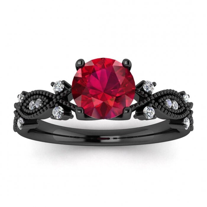 14k rose gold Everly marquise shaped ruby and diamond ring (1/9 ct. tw.), marquise shaped , antique style , filigree, squared ,milgrain