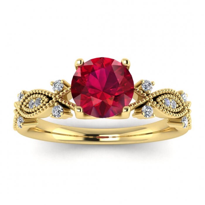 14k rose gold Everly marquise shaped ruby and diamond ring (1/9 ct. tw.), marquise shaped , antique style , filigree, squared ,milgrain