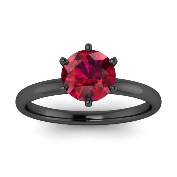 14k rose gold Briar classic ruby engagement ring, petite band, rounded prongs