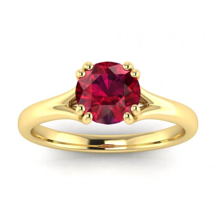 14k rose gold Emery split shank ruby ring, split shank, double prongs, intertwined band