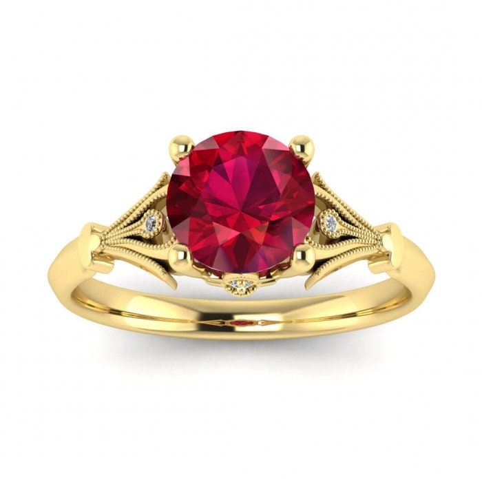 14k rose gold Galette ruby and diamond vintage inspired ring, hidden gemstone, tulip, tulip shoulders and gallery, milgrain, spade