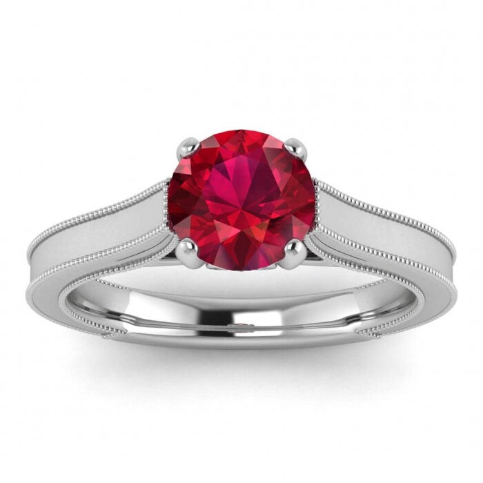 14k rose gold Addison ruby and diamond vintage engagement ring (1/9 ct) milgrain, hidden gemstone, solitaire ring, rising shoulders