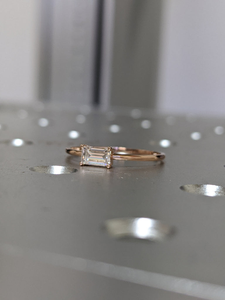 Moissanite solid 14ct gold stacking ring Ethical Baguette cut moissanite ring rectangular moissanite ring Moissanite Baguette Ring