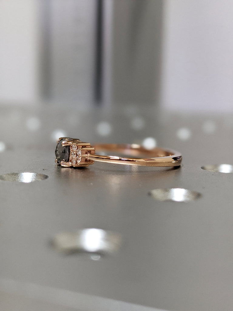 Salt and pepper diamond engagement 5 stone ring Raw Salt and Pepper Diamond Gold Engagement Ring Art Deco 1920's Thin Petite Band Ring