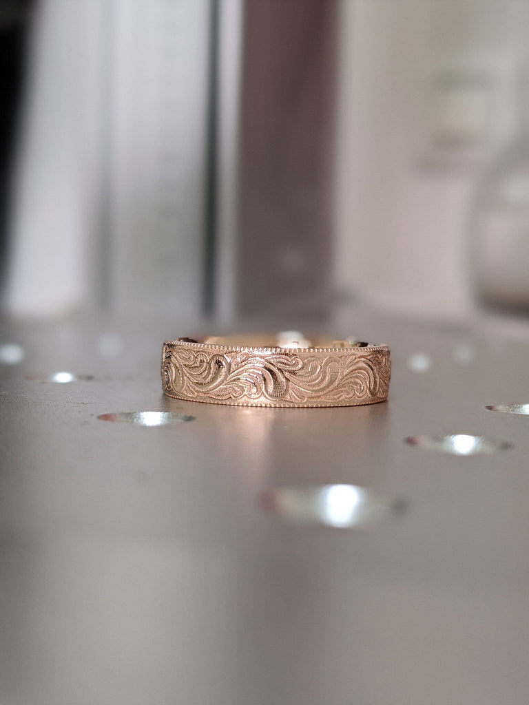 Filigree Band Bridal wedding ring Filigree 14k Rose gold engagement band Vintage Style design Milgrain edge Band Anniversary Band