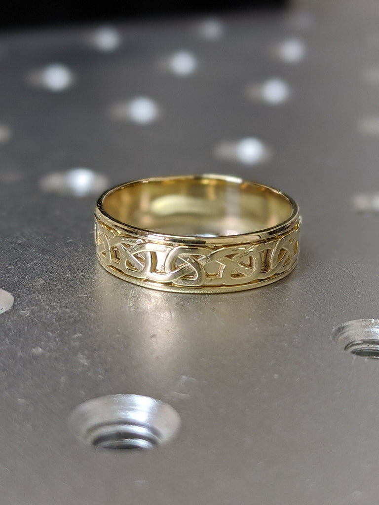 Celtic yellow gold wedding band in antique style, 5mm 6mm unique celtic ring, Celtic filigree ring, Unusual wedding band, Anniversary ring