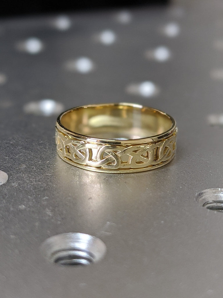 Celtic yellow gold wedding band antique style, 5mm 6mm unique celtic ring, Celtic filigree ring, Unusual wedding band, Anniversary ring