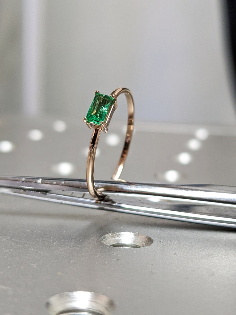 Emerald Ring, Baguette Emerald Ring, 14k Solid White Gold Minimalist Emerald Ring, Stacking Emerald Ring, Emerald Jewelry, May Birthstone