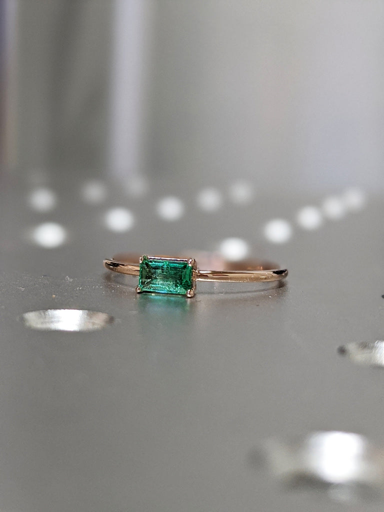 Emerald Ring, Baguette Emerald Ring, 14k Solid White Gold Minimalist Emerald Ring, Stacking Emerald Ring, Emerald Jewelry, May Birthstone