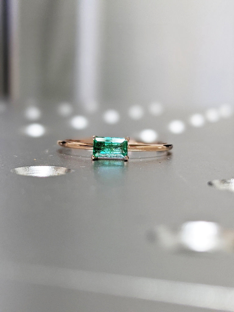 Emerald Ring, Baguette Emerald Ring, 14k Solid White Gold Minimalist Emerald Ring, Stacking Emerald Ring, Emerald Jewelry, May Birthstone