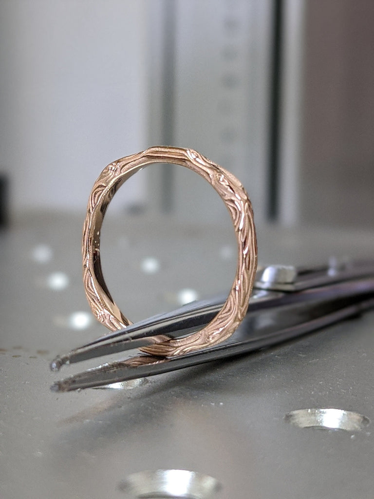 14k Black Gold Twig Wedding Band, Gold Twig Ring, 14k Gold Twig Nature Band, Rose Gold Twig Ring, 14k Gold Twig Ring, Thin Twig Band