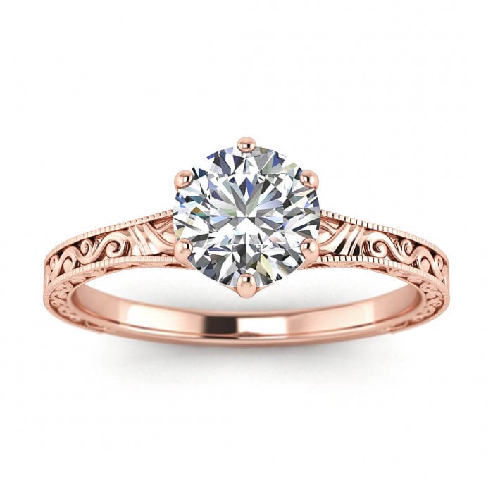 Rose Gold Scrollwork Engraving Ring, Wave Engraving, Antique Design, S ...