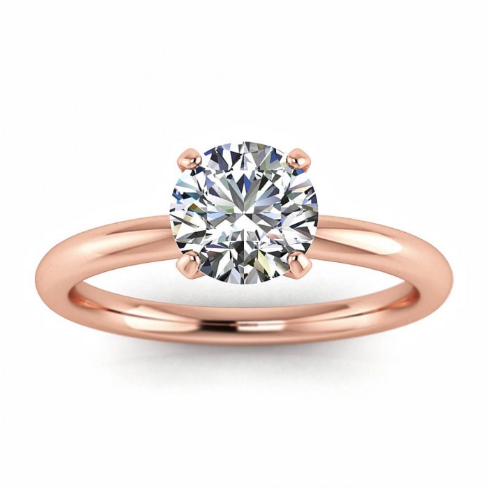 Rose Gold Classic Solitaire Ring, Classic Petite Band, Modern Engagement Ring, Round Moissanite Ring Moissanite Engagement Ring Maja