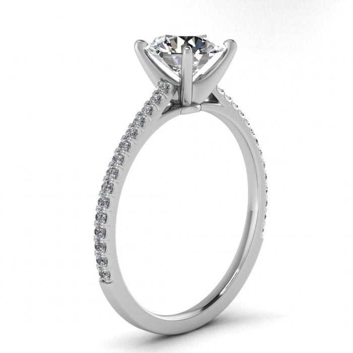 White Gold Micro Pave Moissanite Engagement Ring (1/6 Ct. Tw.) Micro Pave Accents, Prongs Setting Center Gemstone Anahi