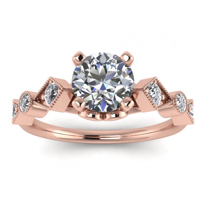 White Gold Geometric Moissanite Engagement Ring (1/4 Ct. Tw.), Cathedral Center Setting, Rectangular Side Accents, Tapered Band, Annabelle