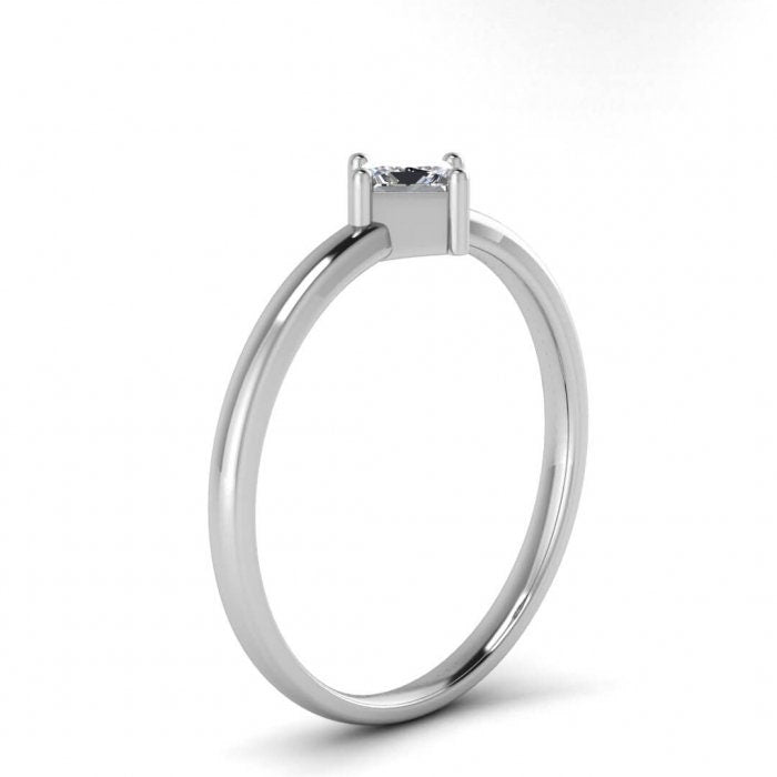 White Gold Thin Princess Cut Moissanite Ring Offset Prongs, Delicate Band, Unique Setting, Moissanite, Princess Cut Aria