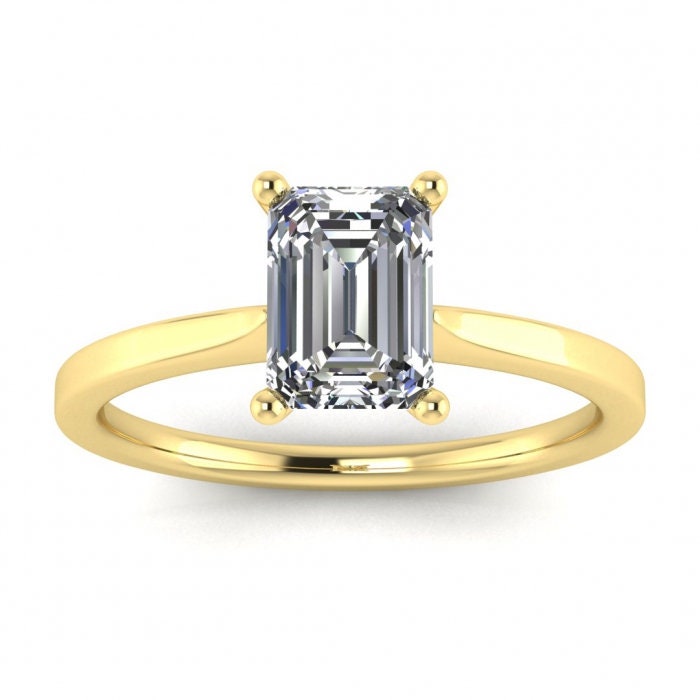 2.5 Carat Emerald Cut Solitaire Engagement Ring, Emerald Cut Engagement Ring, Emerald Cut Ring, 2.5 Ct Solid 14k Lab Diamond Engagement Ring