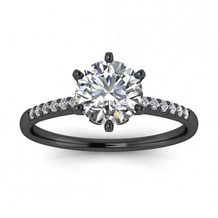 White Gold Rose Setting Moissanite Engagement Ring (1/10 Ct. Tw.) Petite Scalloped Pave, Rose Setting Center Gemstone Carolina