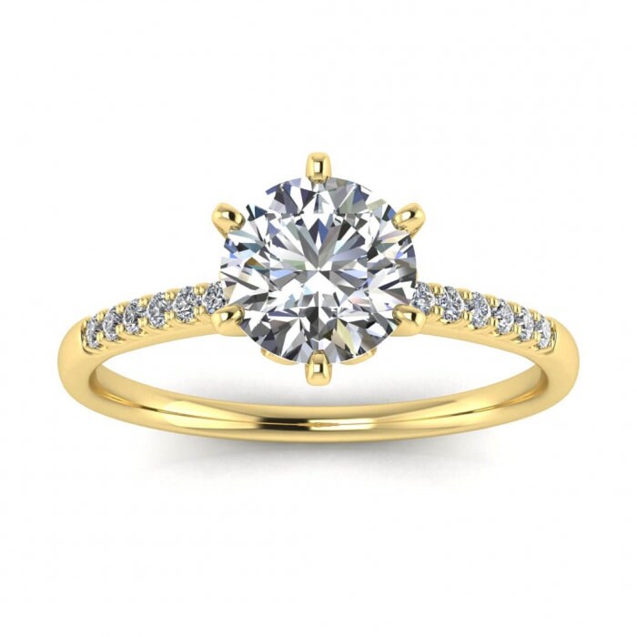 White Gold Rose Setting Moissanite Engagement Ring (1/10 Ct. Tw.) Petite Scalloped Pave, Rose Setting Center Gemstone Carolina
