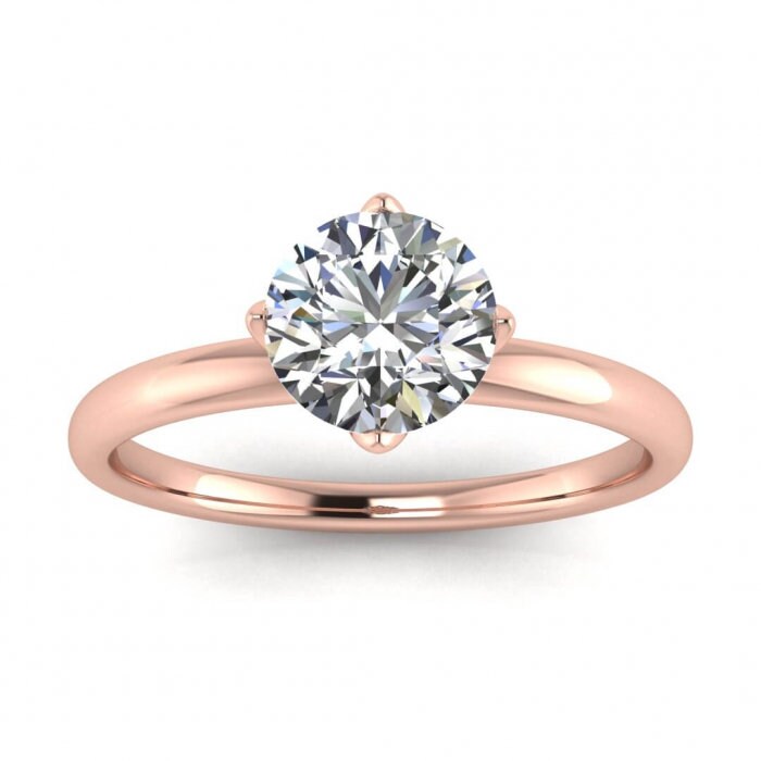 Rose Gold Double Band Moissanite Halo (1/10 Ct. Tw.), Double Band, Open Gallery, Paved Halo,high Profile Prongs, Bridged Shank Beverly