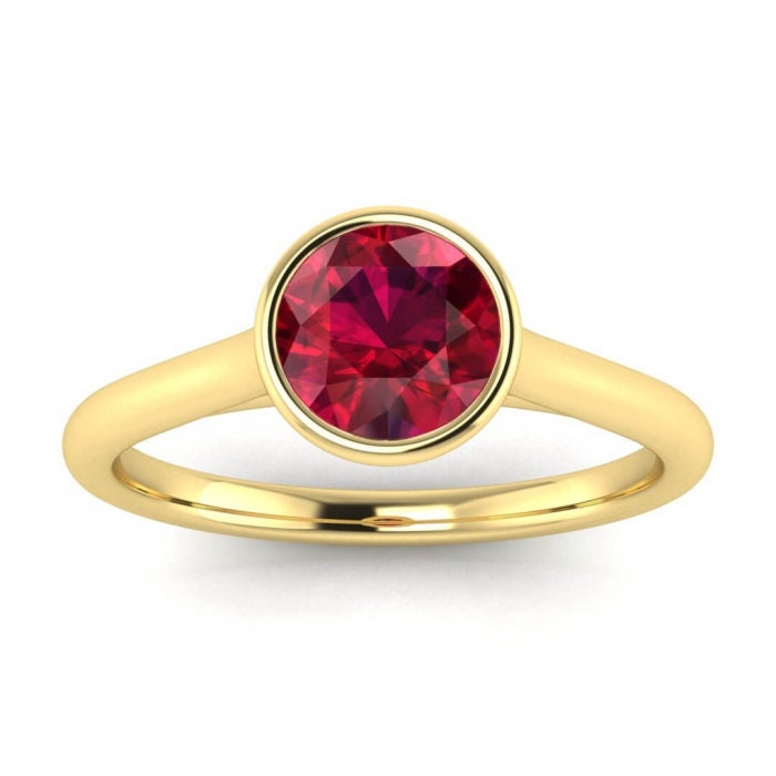 14k rose gold Catalina floating bezel ruby ring, floating bezel, rounded band