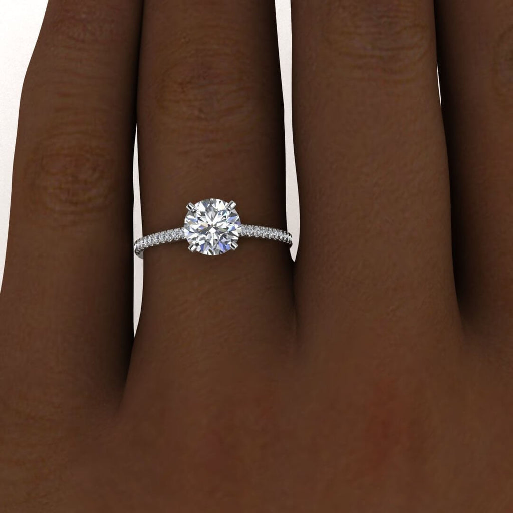 White Gold Moissanite Engagement Ring Micro Pave (1/10 Ct. Tw.) Micro Pave Setting, Petite Engagement Ring, Prong Setting, Cathedral Emma