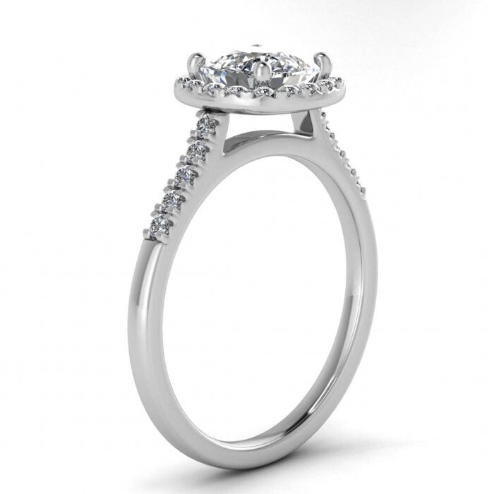 White Gold Cushion Cut Diamond Halo Ring (1/4 Ct. Tw.) Cushion Halo, French Pave, Moissanite Engagement Ring Gaia