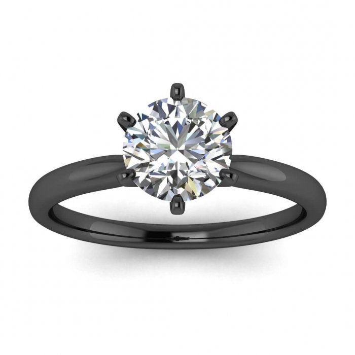 White Gold Solitaire Engagement Ring Rounded Band, Prongs Center Gemstone, Classic, Moissanite Engagement Ring Joya