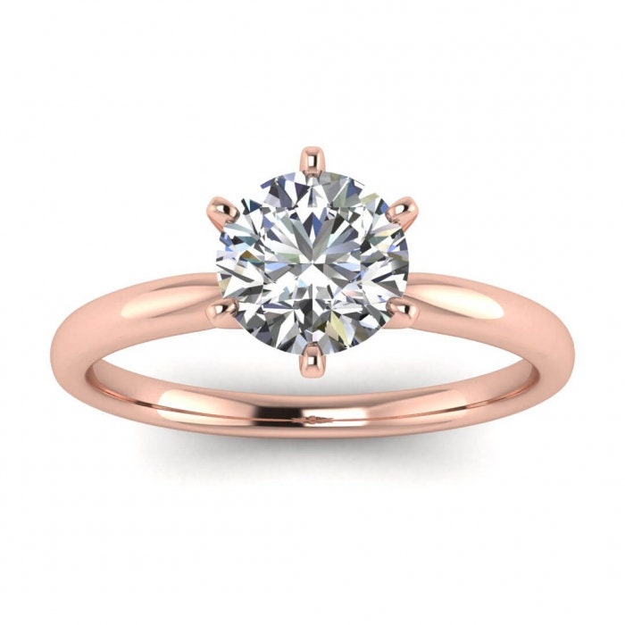White Gold Solitaire Engagement Ring Rounded Band, Prongs Center Gemstone, Classic, Moissanite Engagement Ring Joya