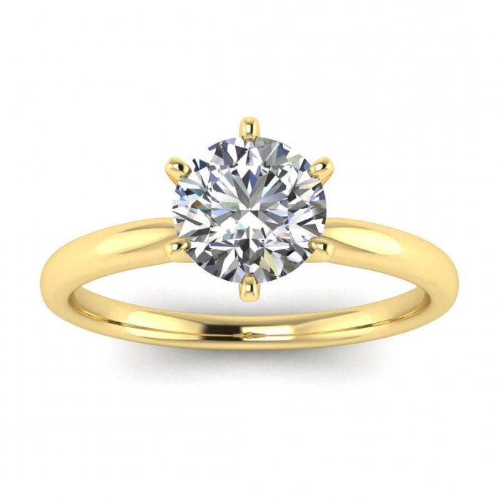 White Gold Solitaire Engagement Ring Rounded Band, Prongs Center Gemstone, Classic, Moissanite Engagement Ring Joya