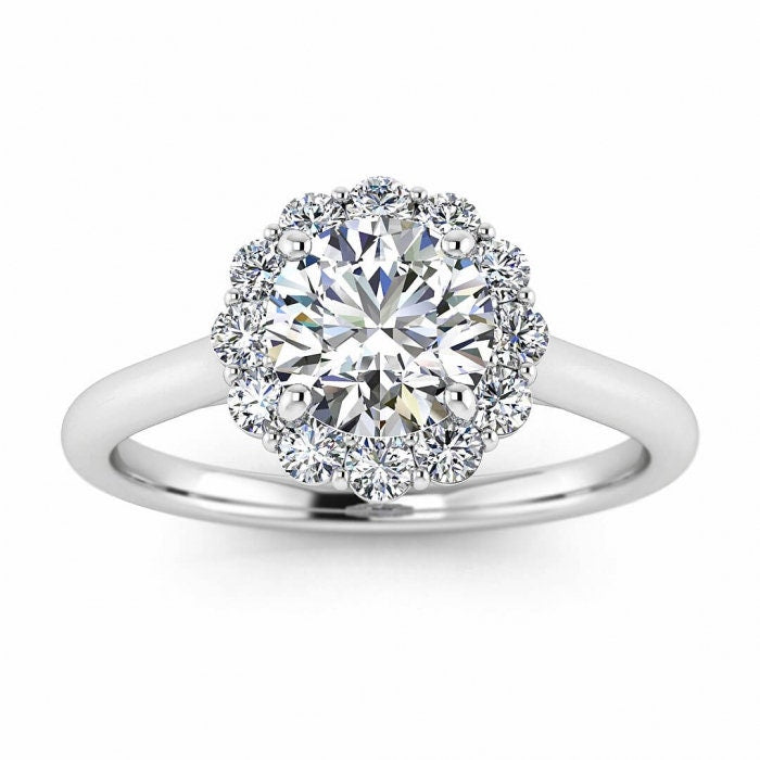 White Gold Open Halo Moissanite Ring (1/3 Ct. Tw.) Open Halo, Bezel Halo, Cathedral Setting, Moissanite Engagement Ring Kiera