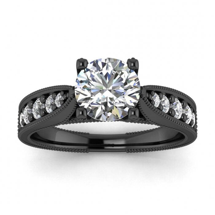 White Gold Vintage Milgrained Moissanite Engagement Ring (1/3 Ct. Tw.) Channel Pave Accent, Milgrain, Intertwined Prongs, Lark