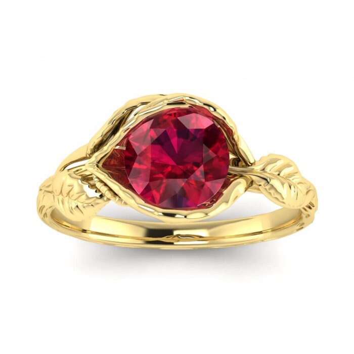 2ct Ruby Engagement Ring, Leaves Ring Ruby Ring, Ruby Engagement Ring Leaf Engagement Ring Rose Gold Ruby Ring, Leaf Ring, Nature Ring