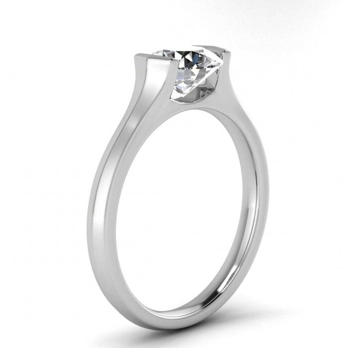 White Gold Knife Edged Solitaire Ring Knife Edged, Tension Setting, Moissanite Engagement Ring Rin