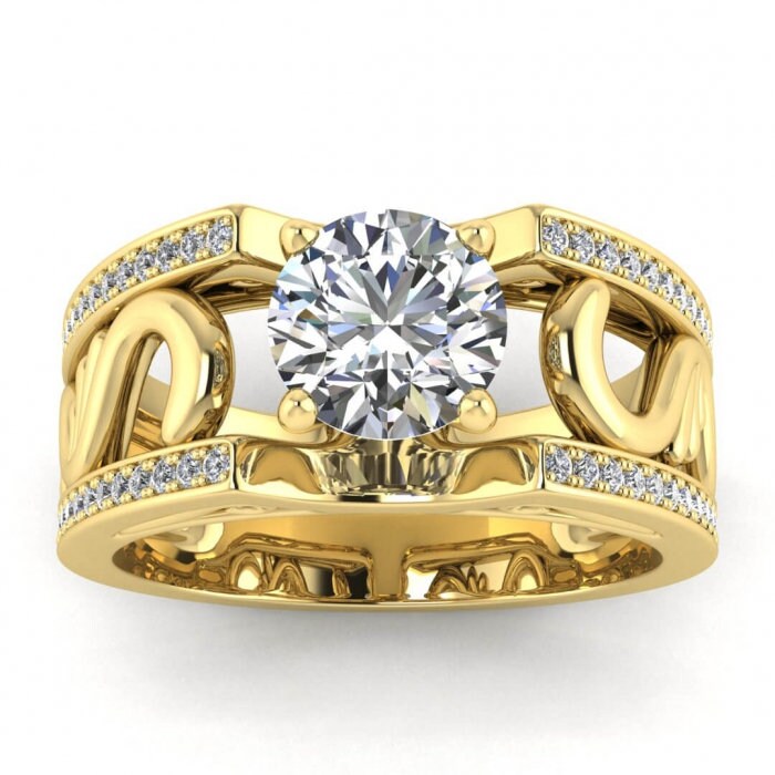 White Gold Vintage Styled Wide Band Moissanite Ring (1/3 Ct. Tw.) Paved Edges, Antique Filigree,wide Band, Riva