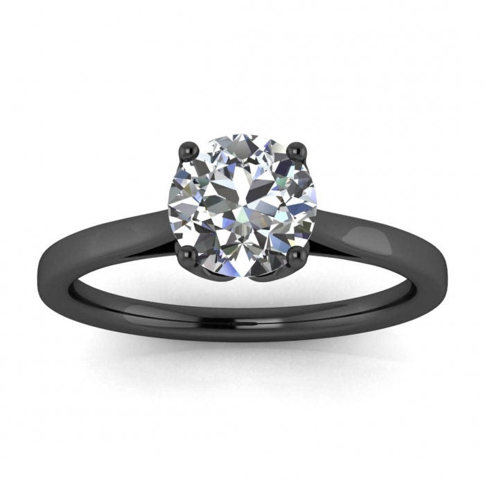 White Gold Thin Solitaire Ring Unique Basket Setting, Cathedral, Delicate Band, Moissanite Engagement Ring Rory