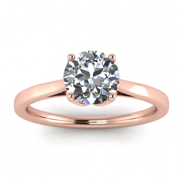 White Gold Thin Solitaire Ring Unique Basket Setting, Cathedral, Delicate Band, Moissanite Engagement Ring Rory