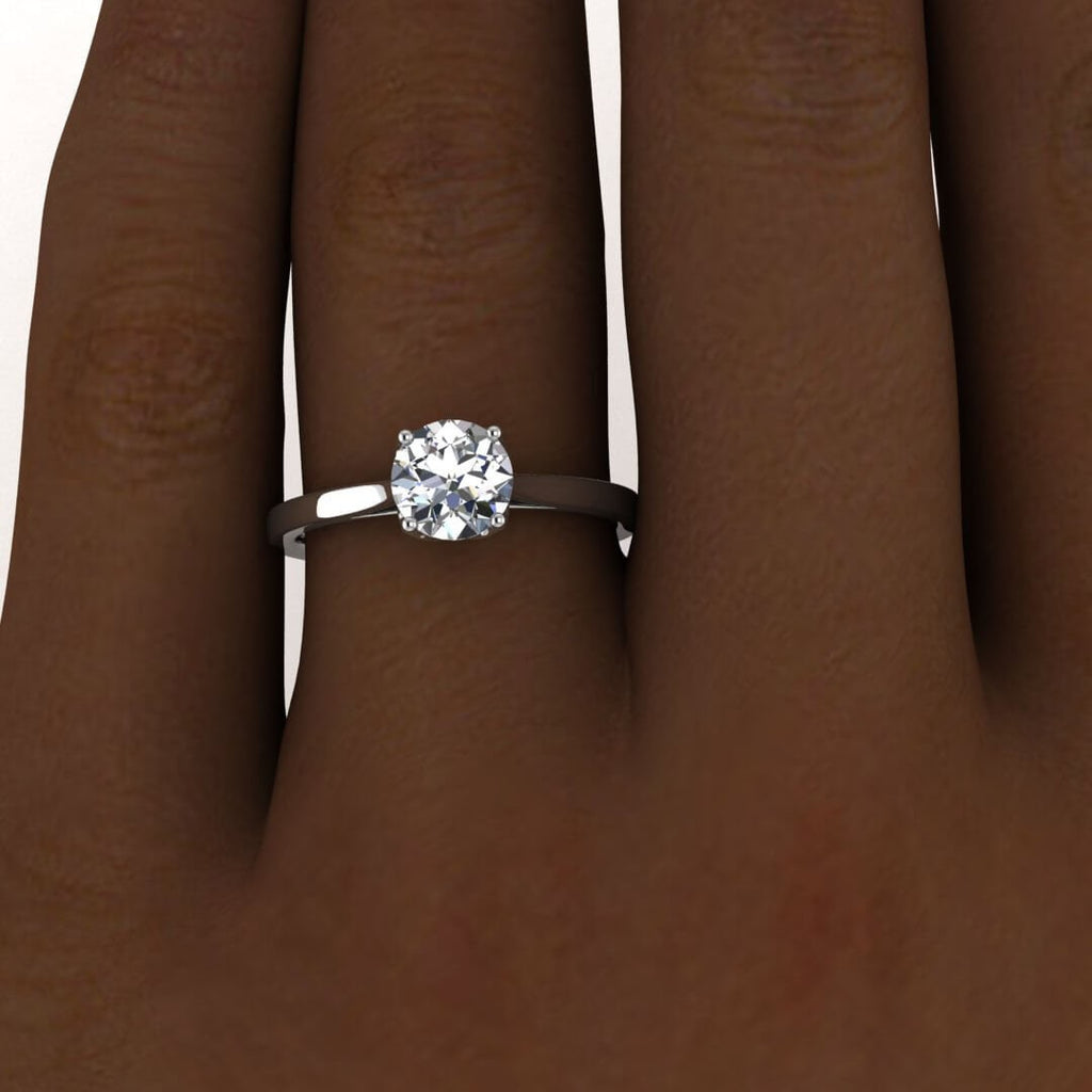 White Gold Thin Solitaire Ring Unique Basket Setting, Cathedral, Delicate Band, Moissanite Engagement Ring Rory