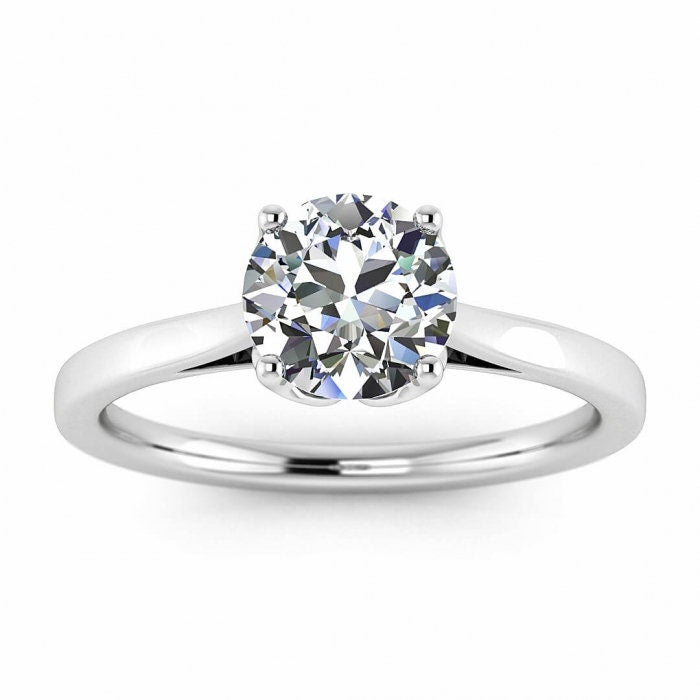 White Gold Thin Solitaire Ring Unique Basket Setting, Cathedral, Delicate Band, Moissanite Engagement Ring Rory