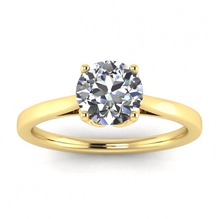 White Gold Thin Solitaire Ring Unique Basket Setting, Cathedral, Delicate Band, Moissanite Engagement Ring Rory
