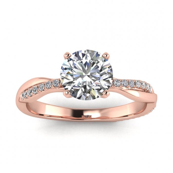 White Gold Intertwined Double Band Moissanite Ring (1/8 Ct. Tw.) Delicate Double Band, Scalloped Pave, Prongs Setting, Tal