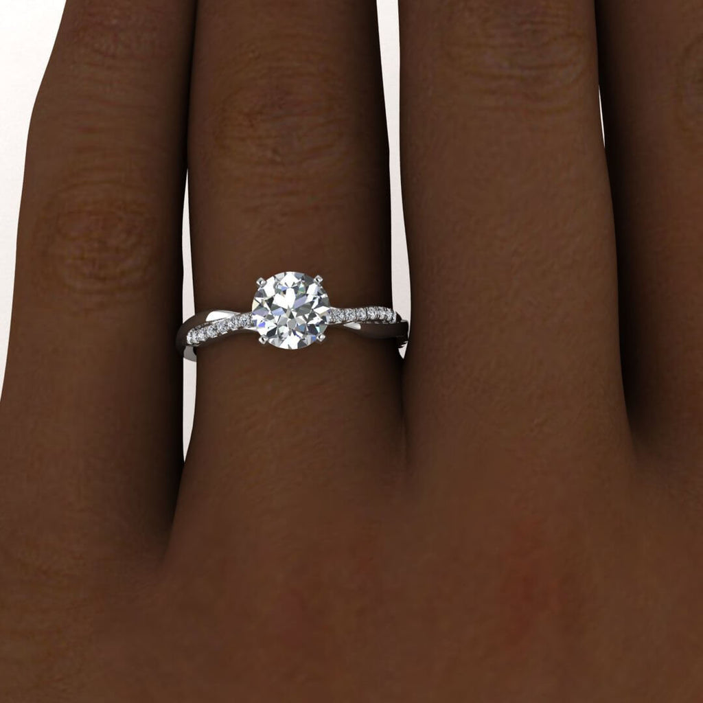 White Gold Intertwined Double Band Moissanite Ring (1/8 Ct. Tw.) Delicate Double Band, Scalloped Pave, Prongs Setting, Tal