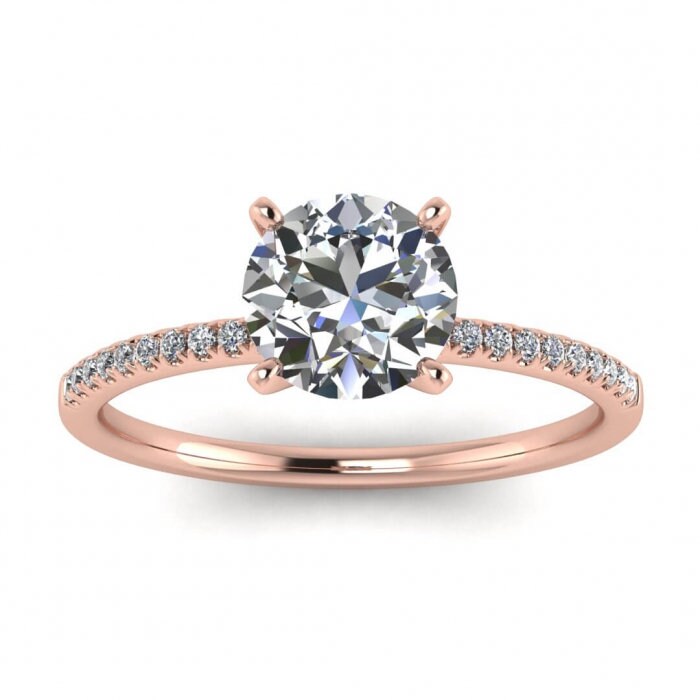 White Gold Delicate Moissanite Engagement Ring (1/10 Ct. Tw.) High Profile Prongs Setting, Pave Accents,petite Band, Tierra