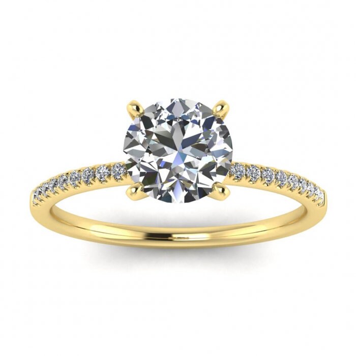 White Gold Delicate Moissanite Engagement Ring (1/10 Ct. Tw.) High Profile Prongs Setting, Pave Accents,petite Band, Tierra